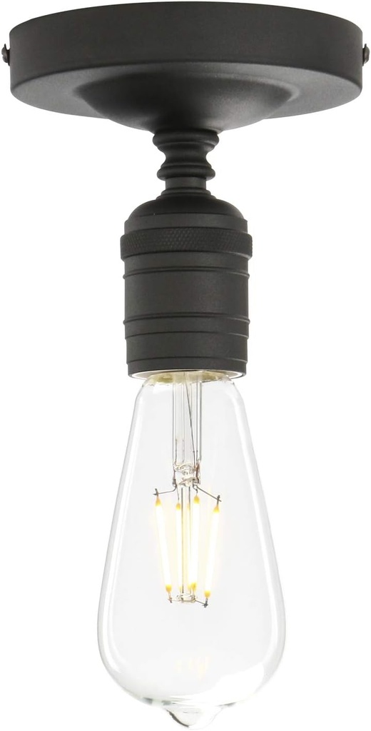 Phansthy Semi Flush Mount Ceiling Light Fixture, Vintage Industrial Close to Ceiling Light, Pendant Light Fixture Ceiling for Bedroom Kitchen Living Room Dining Room (Minimalist -Black)