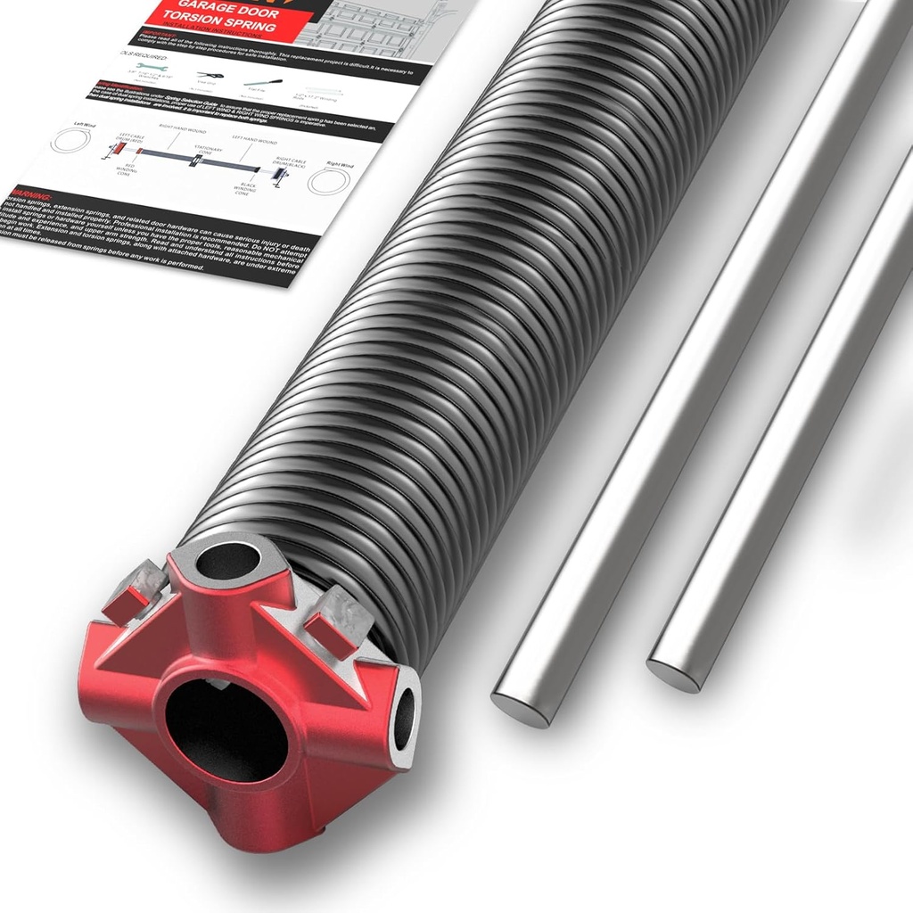 Single 2’’ Right Hand Wound (Red Cone) Garage Door Torsion Spring with Winding Bars,Professional High Precision Oil Tempered Spring for Garage Door Repair,Min 18,000 Cycles(0.218x2’’x32’’)