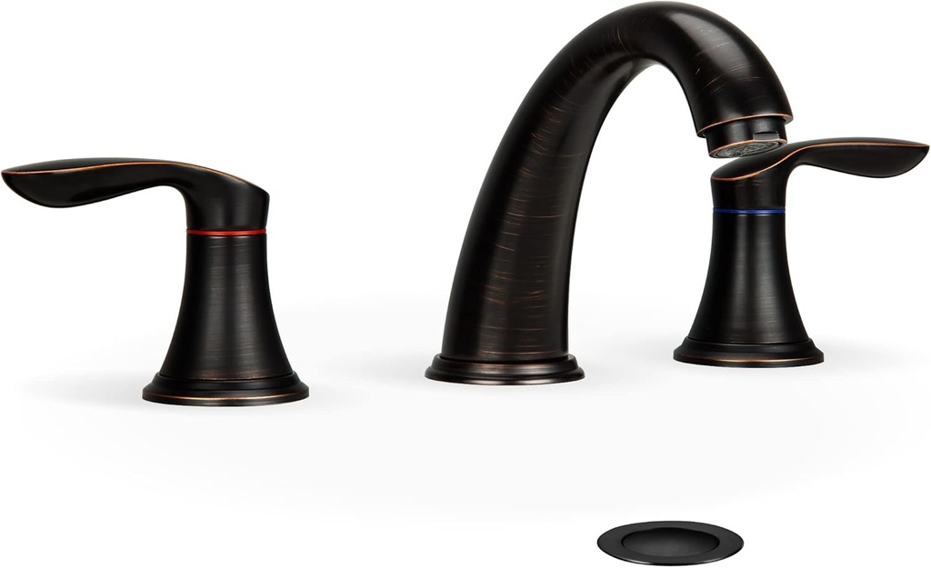Bathroom Sink Faucet, Faucet for Bathroom Sink, Widespread ORB Bathroom Faucet 3 Hole with Stainless Steel Pop Up Drain and cUPC Lead-Free Hose-(Oil Rubbed Bronze)