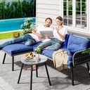YITAHOME Outdoor Patio Furniture L-Shaped Conversation Sectional Sofa Set for Backyard, Porch w/Thick Cushions Detachable Lounger & Side Table (Gray+Navy Blue)