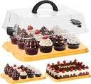 MinBoo Bamboo Cupcake Carriers Bakery Supplies with Heightened Transparent Lid Cupcake Holder Easy Transport and Presentation 12 Secure Fixings, Carry Handle​