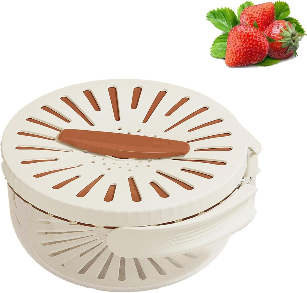 2025 New Draining Basket with Lid, Fruit Drainer Container with Handle, 2 in 1 Multi-function Drain Basket, For Rinsing Straining Vegetable Washing Fruit Portable Storage Container (Brown)