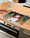 Christmas Countertop Burners Protection Mats for Kitchen, Snowman Christmas Tree Snowflakes Deer Black Rubber Stove Top Cover Mat, Heat Proof Mats Cooktop Cover for Counter Dish Drying Mat, 24"x21"