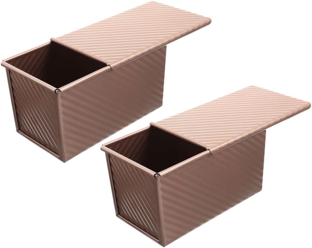 Cabilock 2pcs Corrugated Lid Toast Box for Baking Bread Loaf Cake Non-stick Loaf Pan Heat-resistant Lid