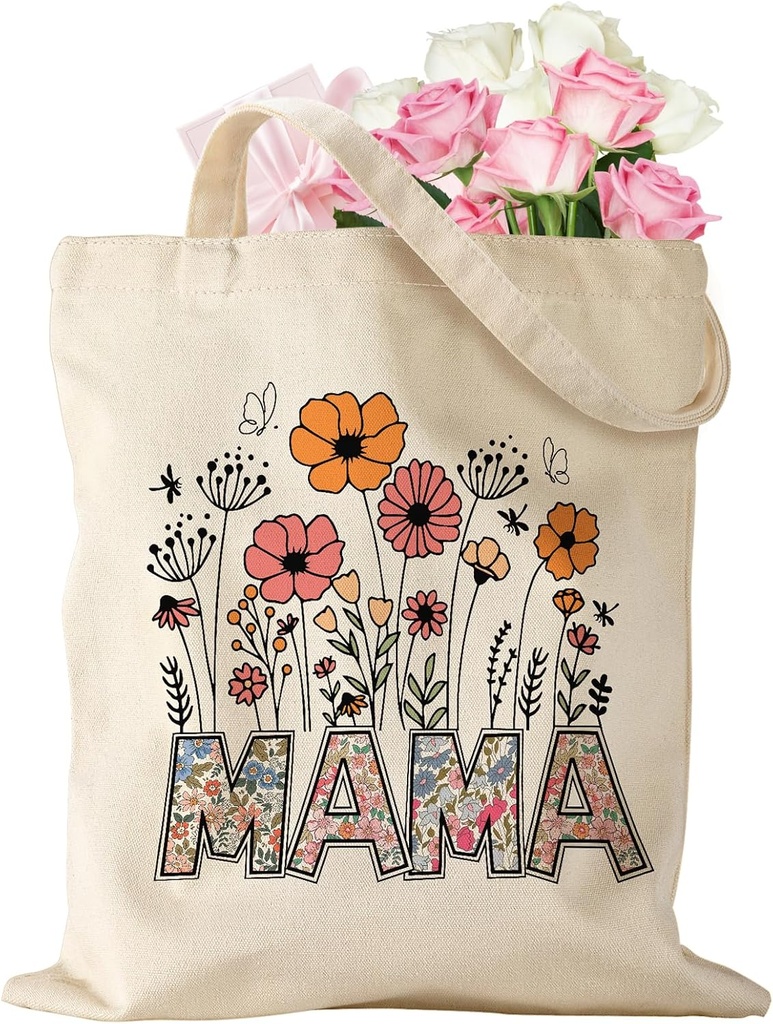 Canvas Mama Tote Bag for Women - Aesthetic Cute Tote Bag Grandma Appreciation Resuable Shoulder Bag for Daily