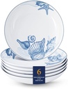Minh Long 9 Inch Porcelain Pasta Bowls Set of 6, Round Deep Salad Plates Chip Resistant, Blue White Coastal Dinner Bowl Plates Dishwasher & Microwave Safe, Appetizer Plate For Dessert & Salad