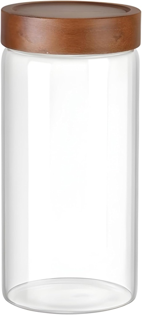 MILLAY 1200 ml/40 oz Glass Jar with Airtight Wooden Lid, Clear Storage Canister, Large Decorative Container Holder for Coffee, Flour, Sugar, Overnight Oats, Cookie,Spice, Candy, Salt, Pepper