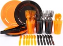 76pcs Disposable Orange Smoke Dinnerware Set with Tongs, Party Plates Cups Cutlery Set for Halloween Christmas Birthday Neon Glow Party Supplies