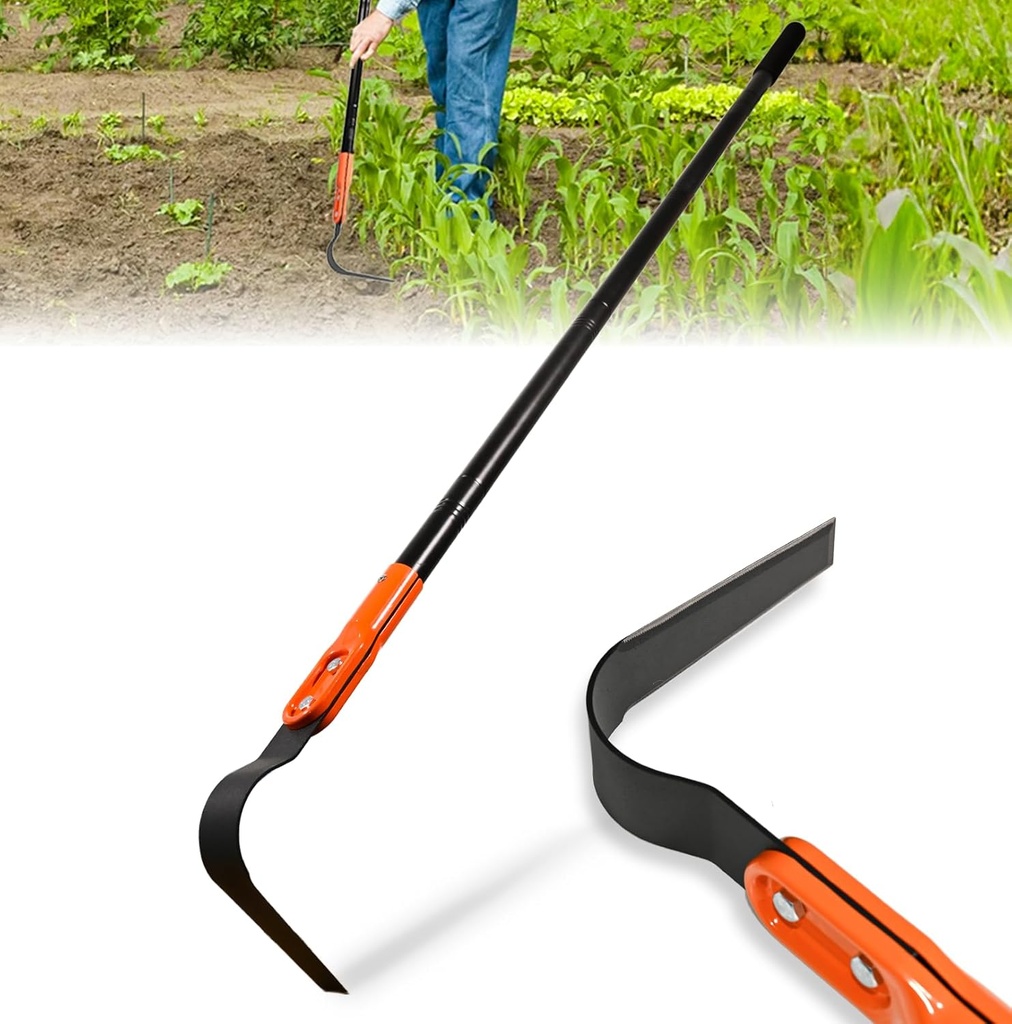 L Shaped Grass Hoe Multifunctional Garden Hoe Tool, Crevice Weeding Hoe with Adjustable Long Handle, Efficient Sharp Three Sided Blade for Weeding Cultivating and Lawn Care