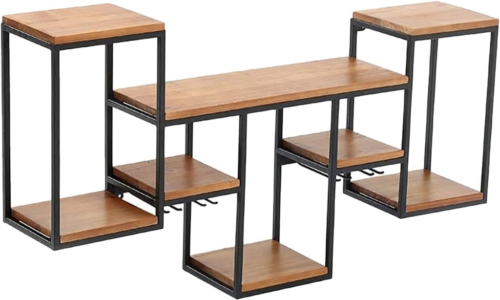 Wall-Mounted Wine Glass Rack - Bottle Holder, Industrial Iron/Wood Hanging Storage Shelf Cabinet, Suspension Decorative Display Stand for Bar/Wine Cellar/Kitchen, L106*W20*H42cm (