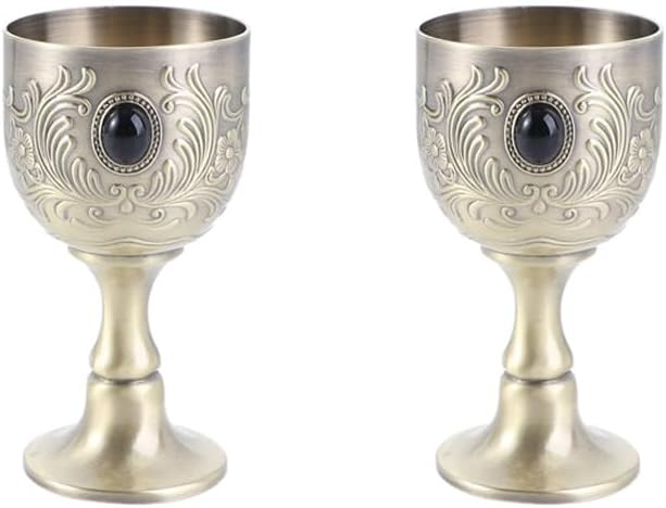 2Pcs Vintage Wine Cup Retro Metal Wine Goblet Flower Embossed Wine Glasses Mini Portable Cups for Home Bar, Wedding, Party Supplies