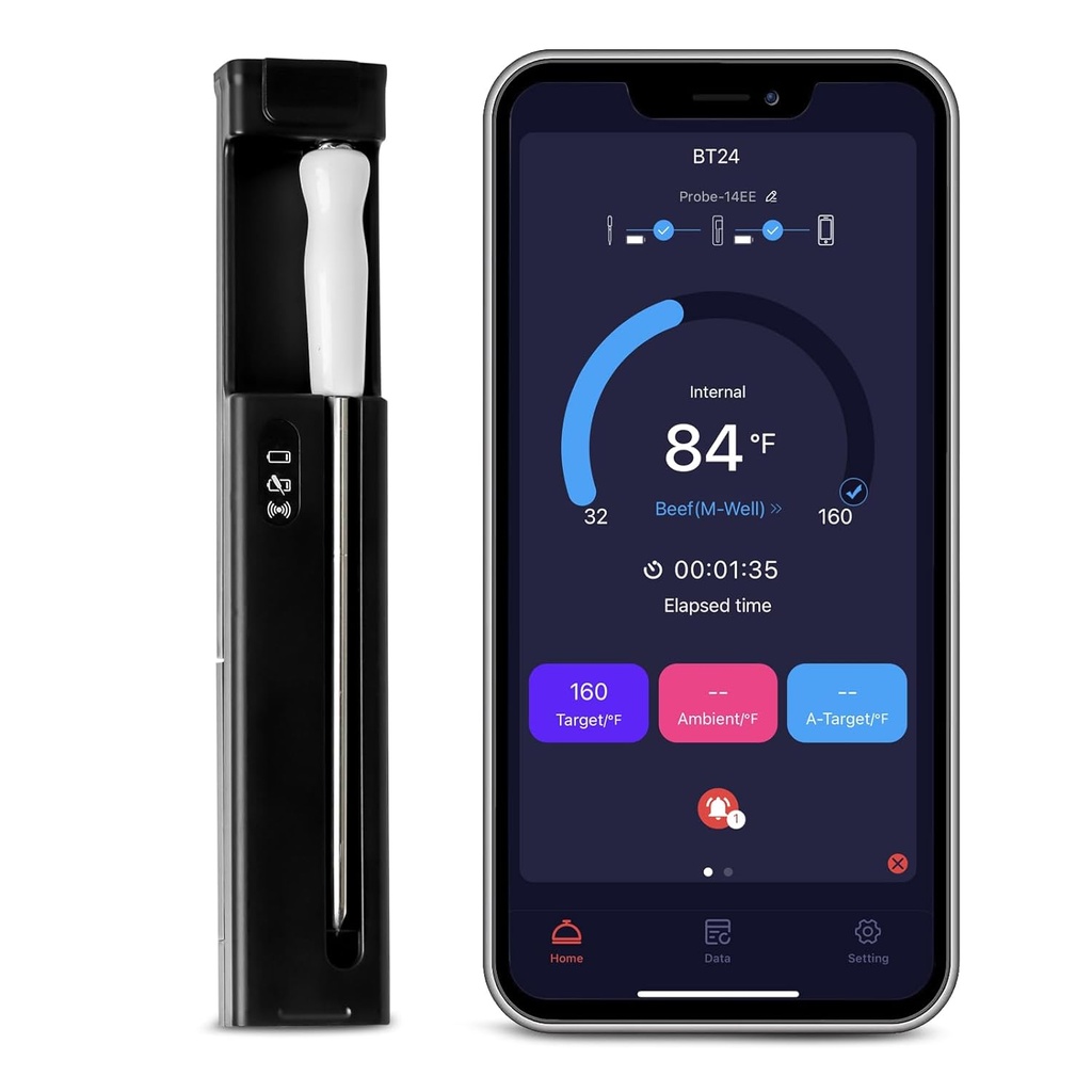 glowworm 500FT Bluetooth Meat Thermometer for Turkey Beef Lamb, Wireless Meat Thermometer for Remote Monitoring of Grill, Smoker, Oven, Air Fryer, Food Thermometer with Thin Probe, iOS & Android App