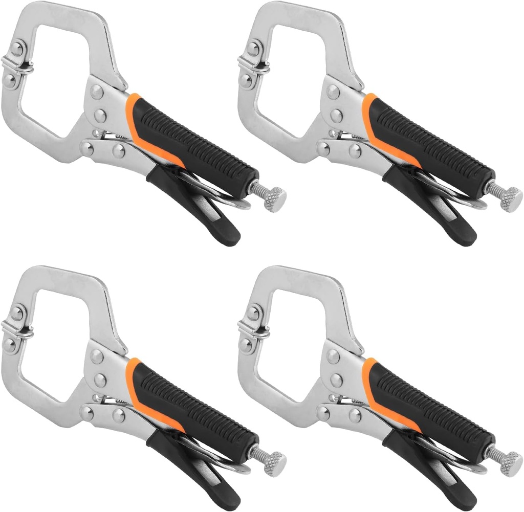 4 Pack 6 Inch C Clamp Locking Pliers,Locking C Clamp With Non-Slip Rubber Grip, Adjustable Nickel Plated C Pliers for Wood Working, Welding, Electrician Maintenance and More, by GENHAKON
