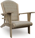 Signature Design by Ashley Bradstreet Bay Casual Outdoor Eucalyptus Wood Padded High Back Adirondack Chair with Handwoven Resin Wicker, Beige