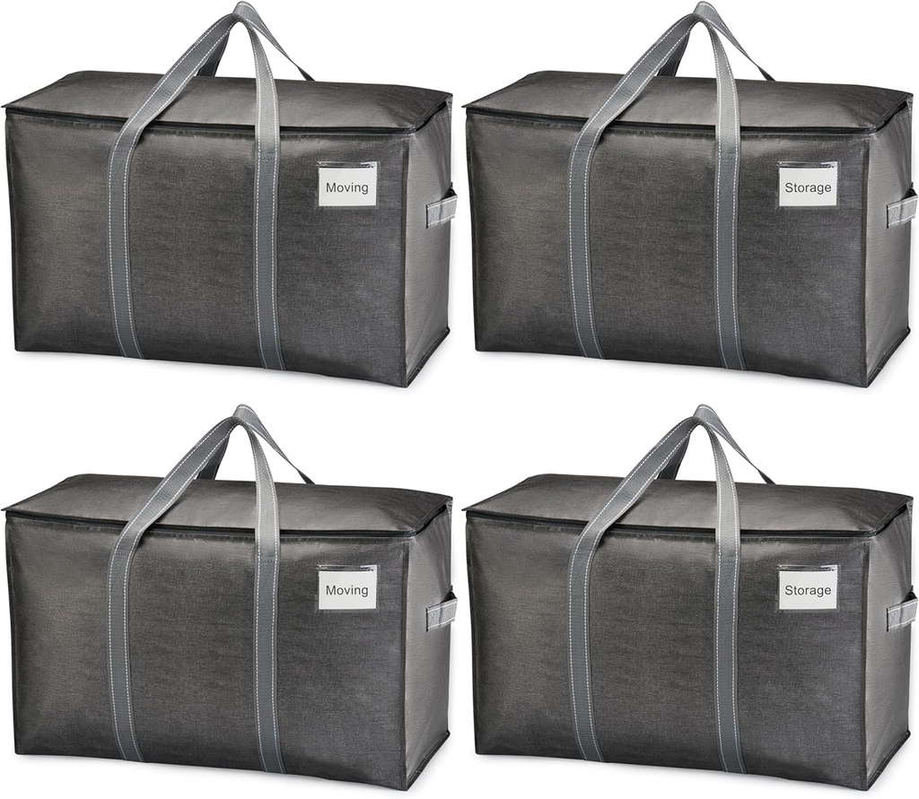 VENO 4 Pack Moving Bags, Heavy Duty, Moving Boxes Alternative, Packing Storage Supplies for Dorm Room Essentials with Zipper for Clothes, Extra Large Totes for Packaging (Dark Gray, 4 Pack)