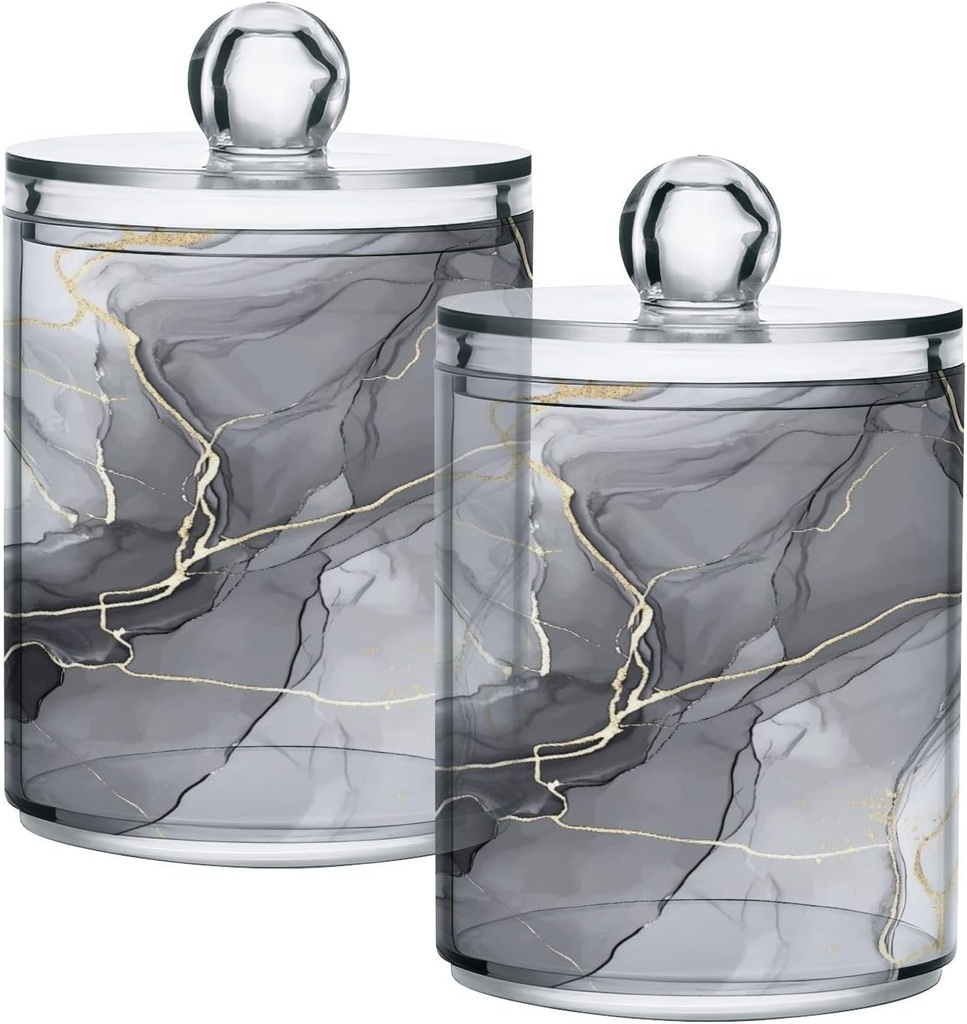 Acrylic Plastic Clear Jar with Lid, Gray Marble Pattern Airtight Storage Jar 2 Pack Kitchen Storage Containers for Cookie Snack Candy