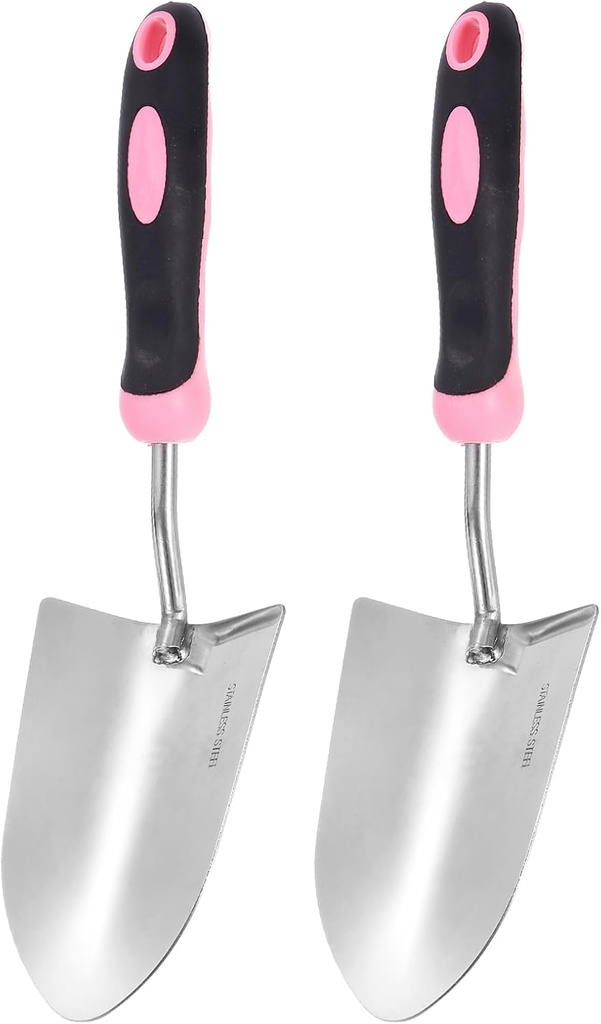 HARFINGTON 2pcs Garden Hand Shovels 13.23 x 3.39 Stainless Steel Transplanting Trowel with Handle Garden Tools for Gardening Weeding Planting, Pink
