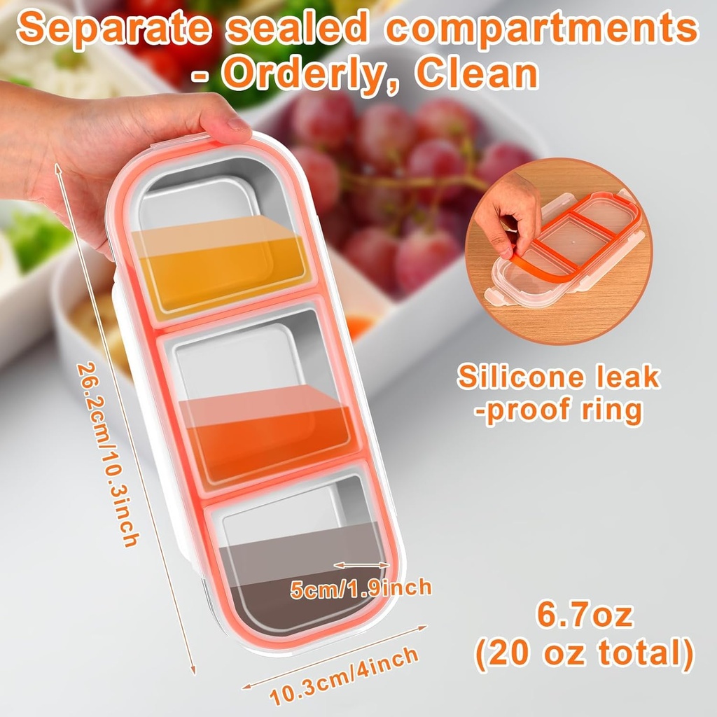 4 Pack Stainless Steel Snack Containers 3 Compartment Food Container Leak Proof Metal Lunch Box containers with Lids for Home, Camping, Office,Work