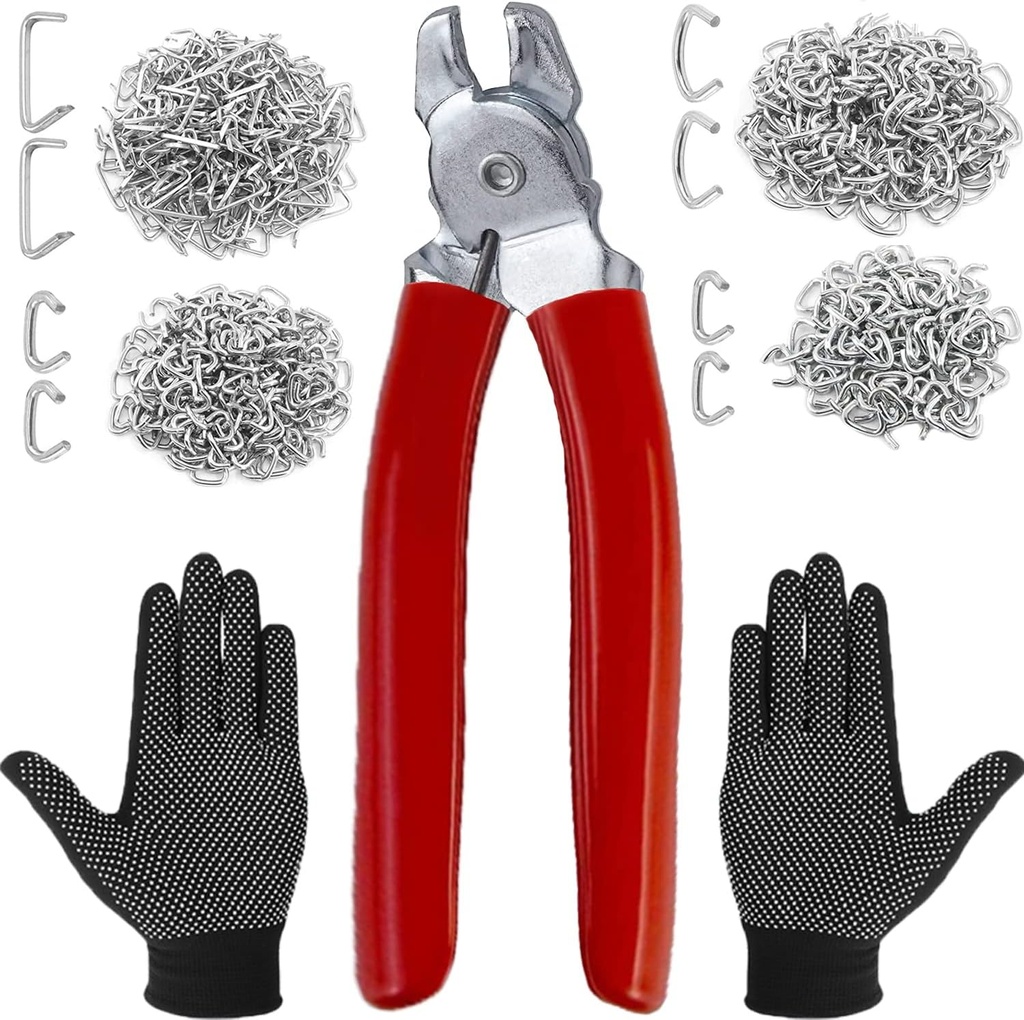 480Pcs 3/4" 1/2" 3/8" 1" Galvanized Hog Rings with Bent Hog Ring Pliers Assortment, Professional Upholstery Hog Rings Installation Kit for Bungee Shock, Cords, Animal Pet Cages, Bagging