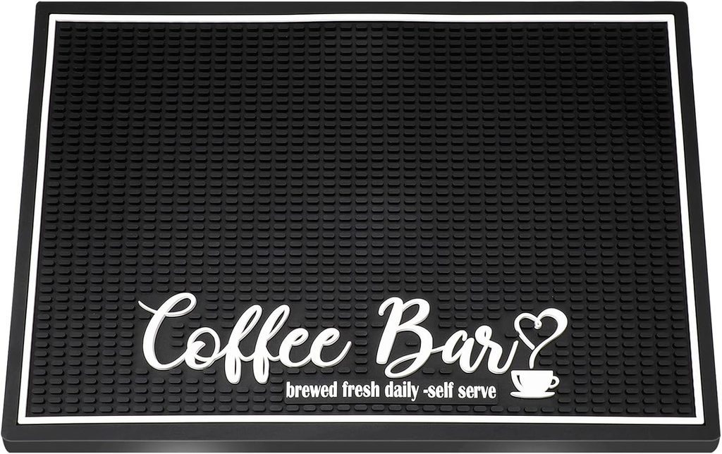 Coffee Bar Mat 18 x 12 Inch Black Stylish Service Bar Mat with 1 cm Thick Non Slip Spills Pad for Coffee Machine Station Accessories, Countertop or Kitchen