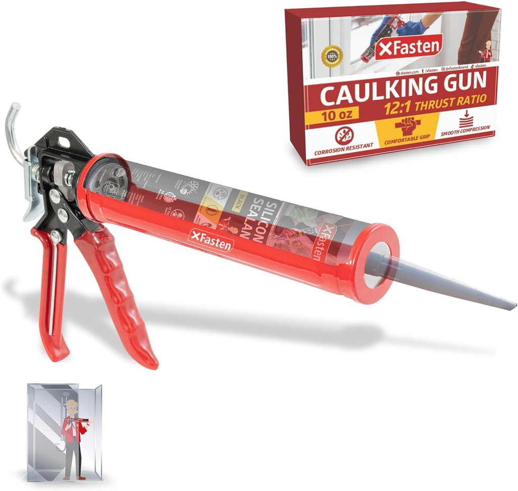 XFasten No Drip Caulk Gun for 10 oz Tube 12:1 Thrust Ratio Drip Free Caulking Gun, Ergonomic Grip Hand Caulk Gun No Drip Silicone Gun, Compact Caulking Gun No Drip, Sealant Gun Caulk Dispenser