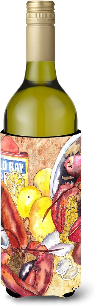 Caroline's Treasures 8719LITERK Lobster with Old Bay Wine Bottle Hugger Bottle Cooler Sleeve Hugger Machine Washable Collapsible Insulator Beverage Insulated Holder