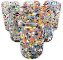 Confetti Rocks 14 oz Drinking Glasses (set of 6) Mexican Handmade Multicolor Glassware, Recycled Glass, Lead-free, Toxin-Free (Drinking)