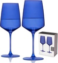 Viski Reserve Nouveau Cobalt Colored Wine Glasses - Crystal Cobalt Blue Glassware - 22oz Stemmed Wine Glasses Set of 2