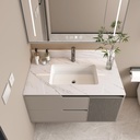 Leavader 37" Bathroom Vanity Top with Sink, Sintered Stone, Undermount, Modern, 1 Hole, Rectangular, Polished, Pop-Up Drain, Elegant White