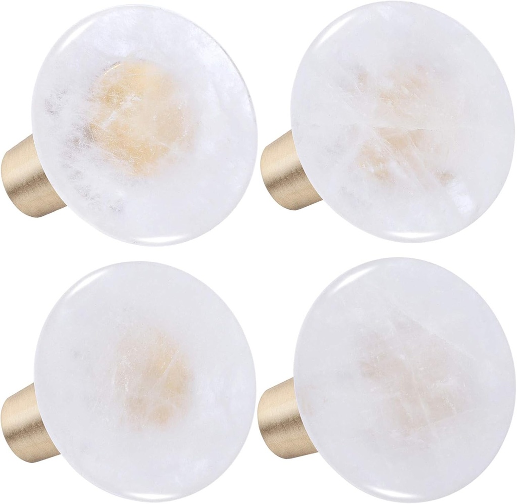 mookaitedecor Set of 4 Rock Quartz Drawer Knobs Stone Pull Handles for Dresser Wardrobe, Decorative Crystal Wall Hanger for Kitchen Bathroom