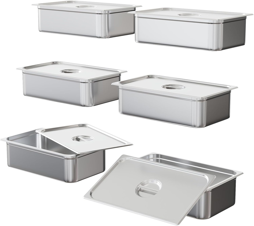 6 Pack Hotel Pans 6 Inch Deep with Lid, NSF Certified Full Size Stainless Steel Steam Table Pans Anti Jamming Commercial Kitchen Food Prep Pans for Catering Buffet Serving and Storage