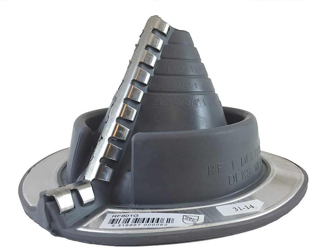RETROFIT (3/4" - 2-3/4") Gray EPDM Flexible Pipe Flashing - Roof Jack - Pipe Boot - Flashing (RF801G)