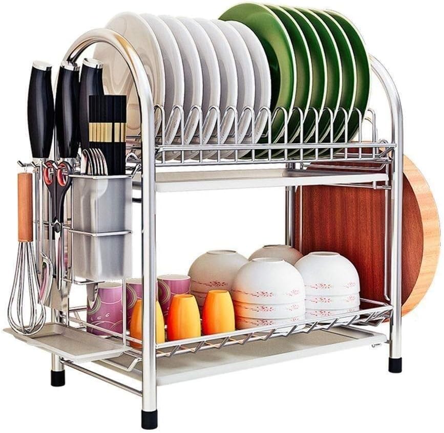 Dish Rack, Dish Rack Kitchen Storage Dish Drainers Rack Double Layer Dish Drainer Rack Stainless Steel Kitchen Rack Sink Dish Rack Drain Bowl,