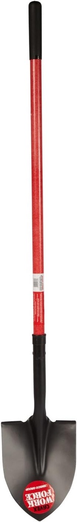 Emsco Group Workforce Tools Round Point Shovel - Sturdy 48” Fiberglass Handle - Heavy Duty 16 Gauge Steel Head
