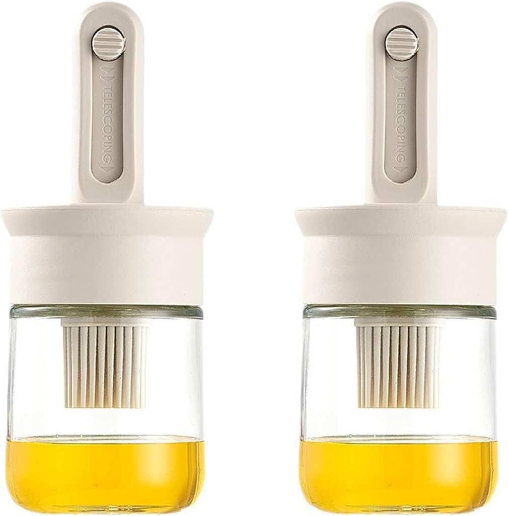 Oil Dispenser with Brush, Kitchen Cooking Oil Brush, 2 IN 1 Oil Dispenser Bottle with Silicone Basting Brush, for Cooking Vinegar Sauce BBQ Grill Frying(2 Pcs)