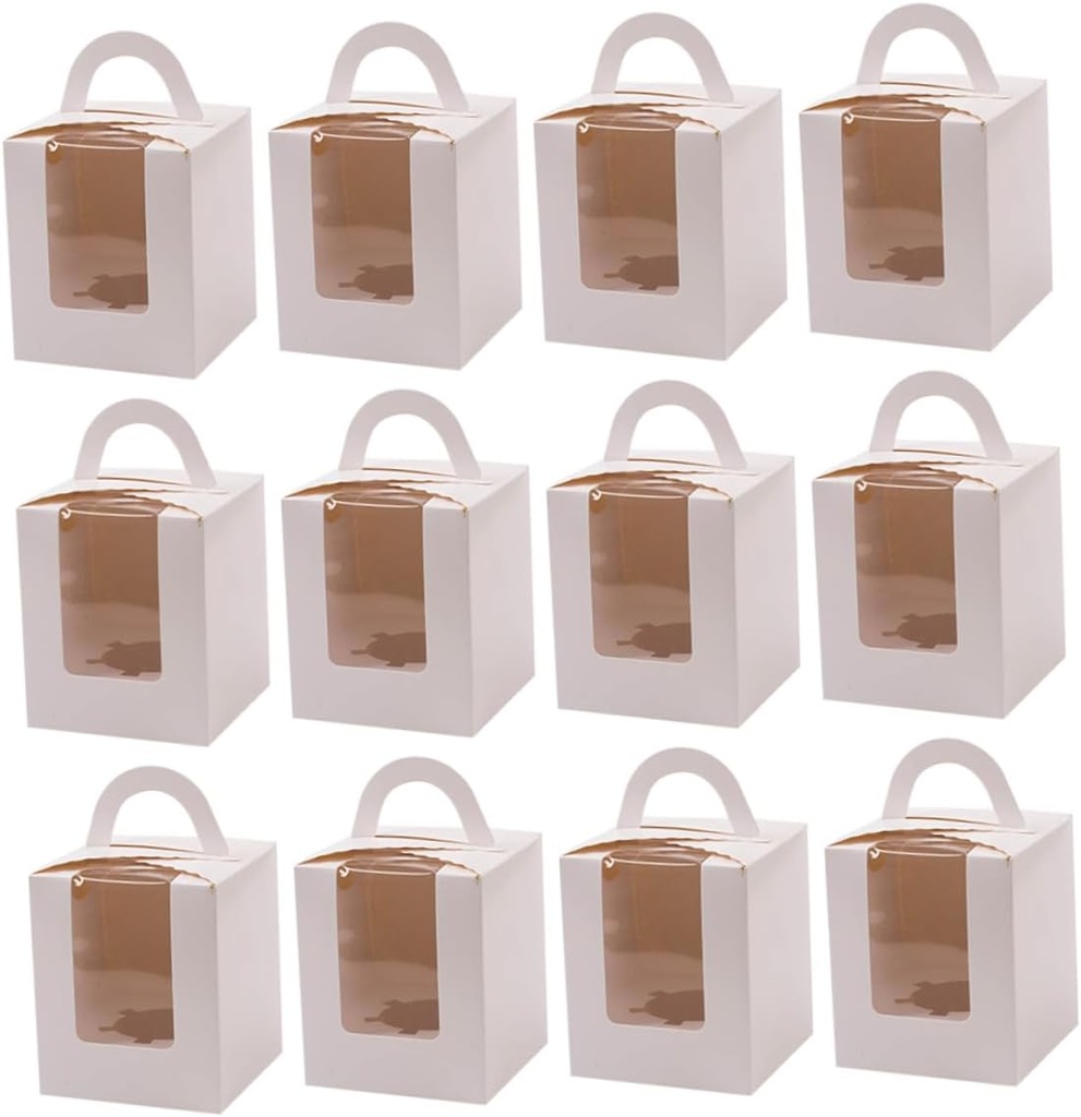 24pcs Transparent Window Cupcake Boxes with Inserts Cake Packing Carrier Box for for Home Bakery Space-saving Folding Design