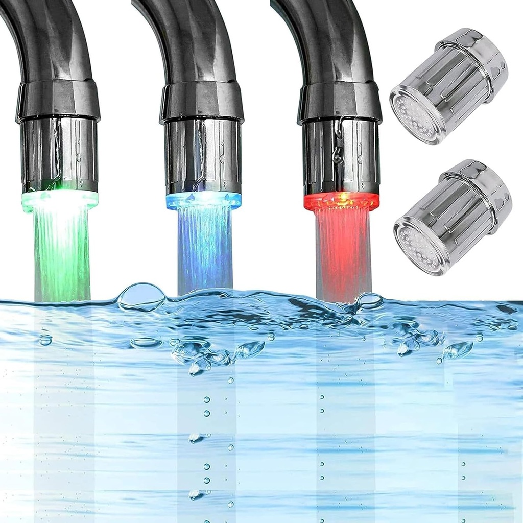 2 Packs 3-Color LED Water Faucet Temperature Sensitive Gradient Light Water Faucet Stream Color Changing Faucet Tap Sink Faucet for Kitchen/Bathroom