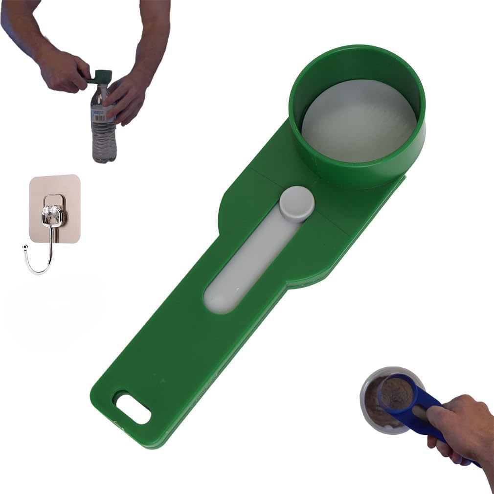 Multi Purpose Scoop with Built in Funnel, Powderpal Mess-Free Powder Scoop with Funnel for Easy Dispensing of Various Powders for Narrow Bottles (Green,Wide 1Pcs)