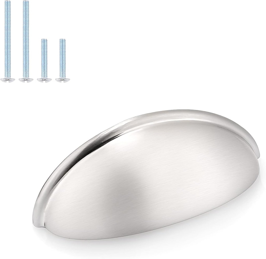 Probrico 5 Pack Brushed Nickel Bin Cup Cabinet Pulls 3 Inch Hole Centers, Cup Cabinet Handles Drawer Pulls for Kitchen Cabinet Door Dresser Knobs 76mm Hole to Hole