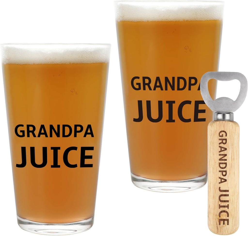 Grandpa Gifts for Fathers Day, Grandpa Birthday Gifts, Funny Grandfather Present Ideas Beer Drinking Glass with Wooden Opener