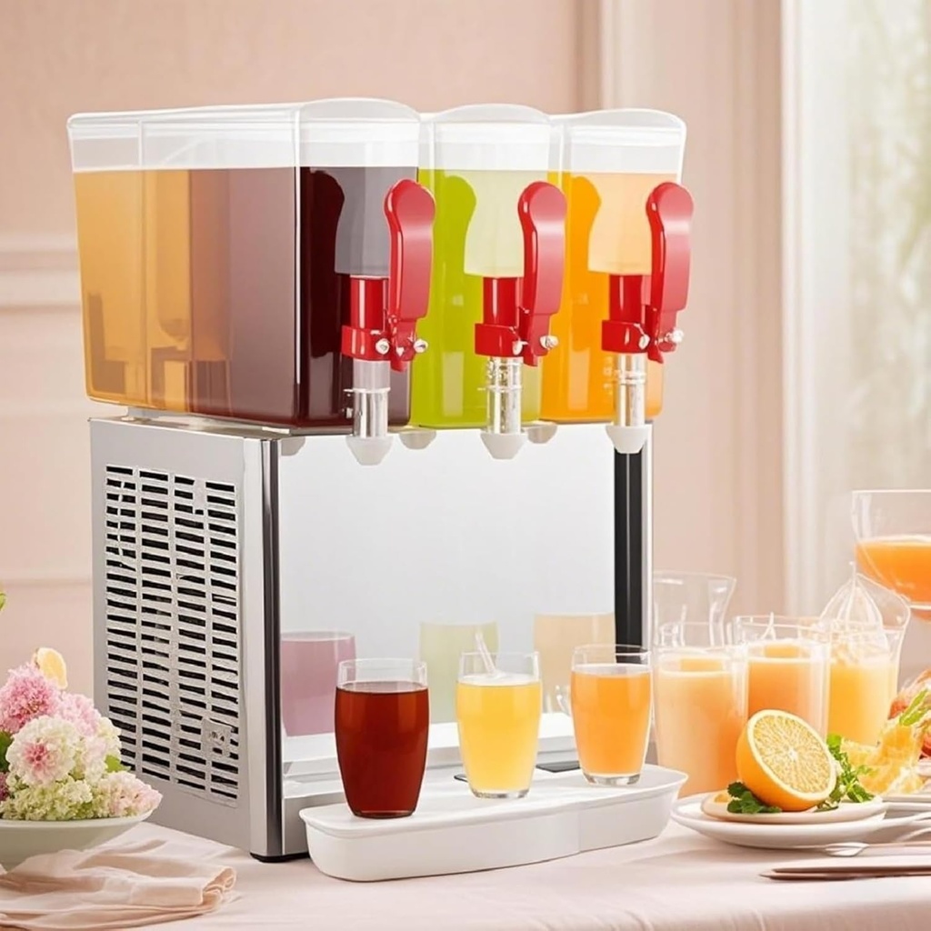 3-Tank 30L Commercial Beverage Dispenser with Mixer, 7.93 Gallon Stainless Steel Refrigerated Juice Dispenser Cold Drink Dispenser with Thermostat Control for Restaurant
