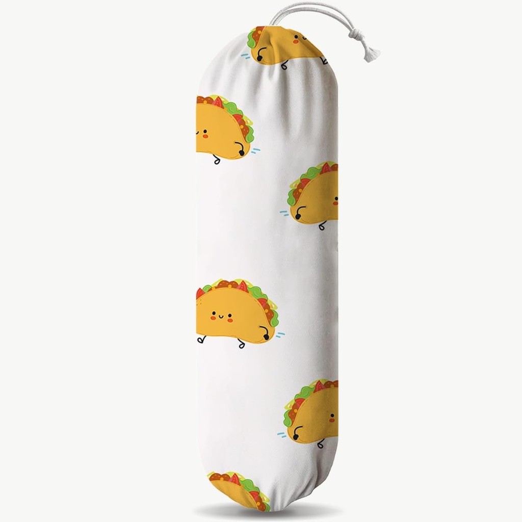 Cute Plastic Bag Holder, Reusable Shopping Bags Storage Dispenser, Food Prints Fabric Garbage Bags Organizer, Trash Bag Dispenser for Home Kitchen Pantry Cabinet, Wall Mount, Housewarming Gifts