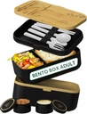 Umami Bento Box Adult All-In-1 w/4 Utensils, 2 Sauce Jars 2 Dividers, Bamboo Lid, 100% Leakproof, Microwave & Dishwasher Safe Stackable Lunch Box Containers for Men/Women, Black & Tan Bamboo Trees
