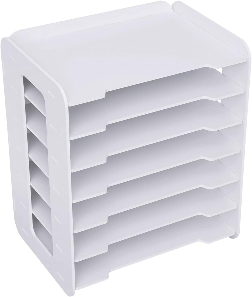 7 Tier White Wooden Office Desk, Mail Organizer Vertical File Organizer, Paper Sorter Organizer with 7 Slots Adjustable, Construction Paper Storage Mailbox for Classroom Office