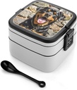 Double Layer Bento Boxes Rottweiler Dogs Tongue Head Bento Box for Adults Leakproof Lunch Box for Office Work Travel Large Capacity Meal Boxes With Removable Compartments