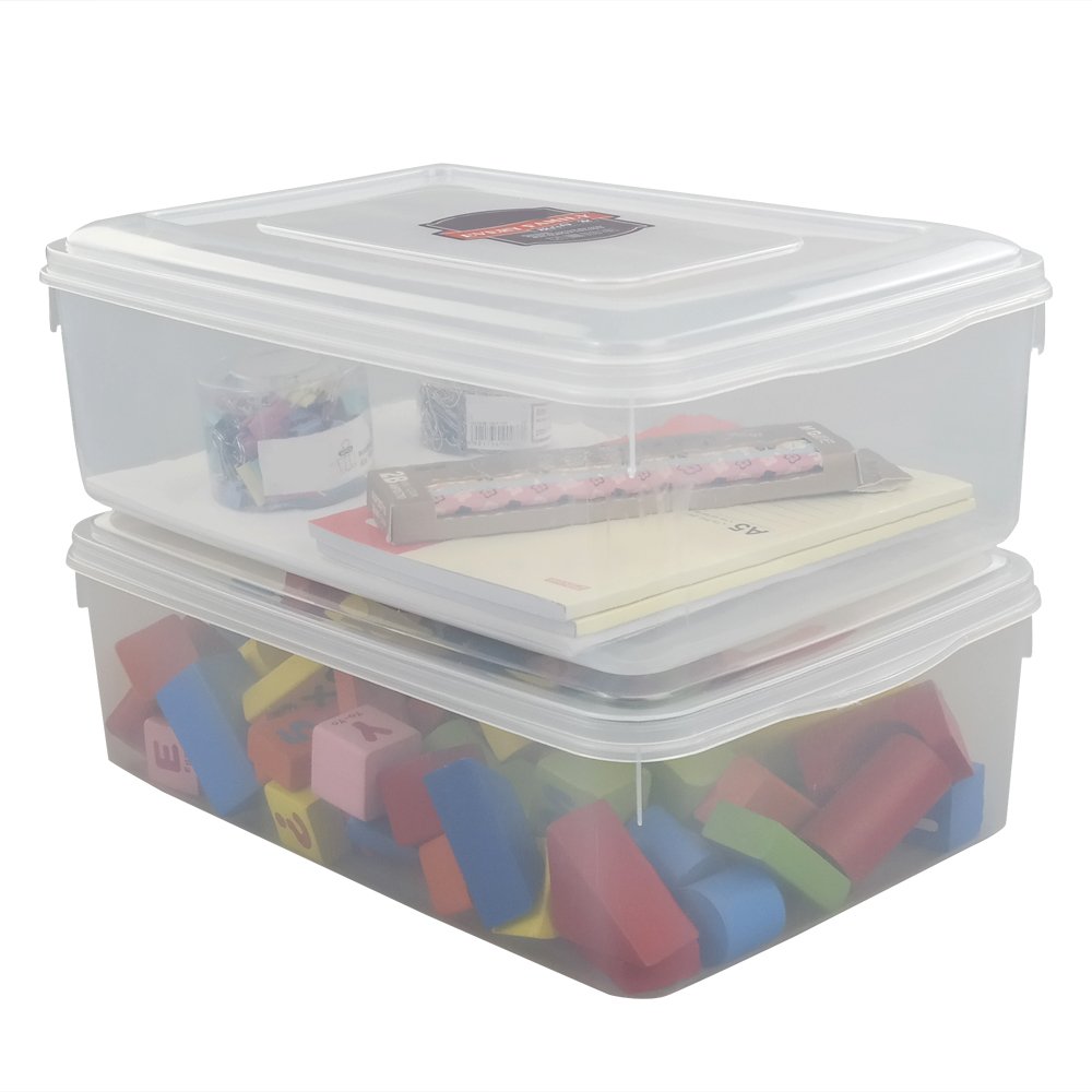 Pekky 11 Quart Plastic Toys Storage Containers with Lid, Clear Bin Set of 2