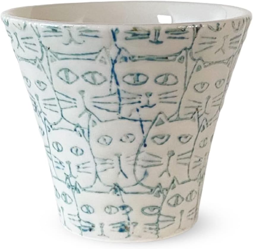 J-kitchens Cup (Tacup), Hasami Ware Made in Japan, 4.6 fl oz (130 cc), Water Repellent Cats Cup, S, Light Blue