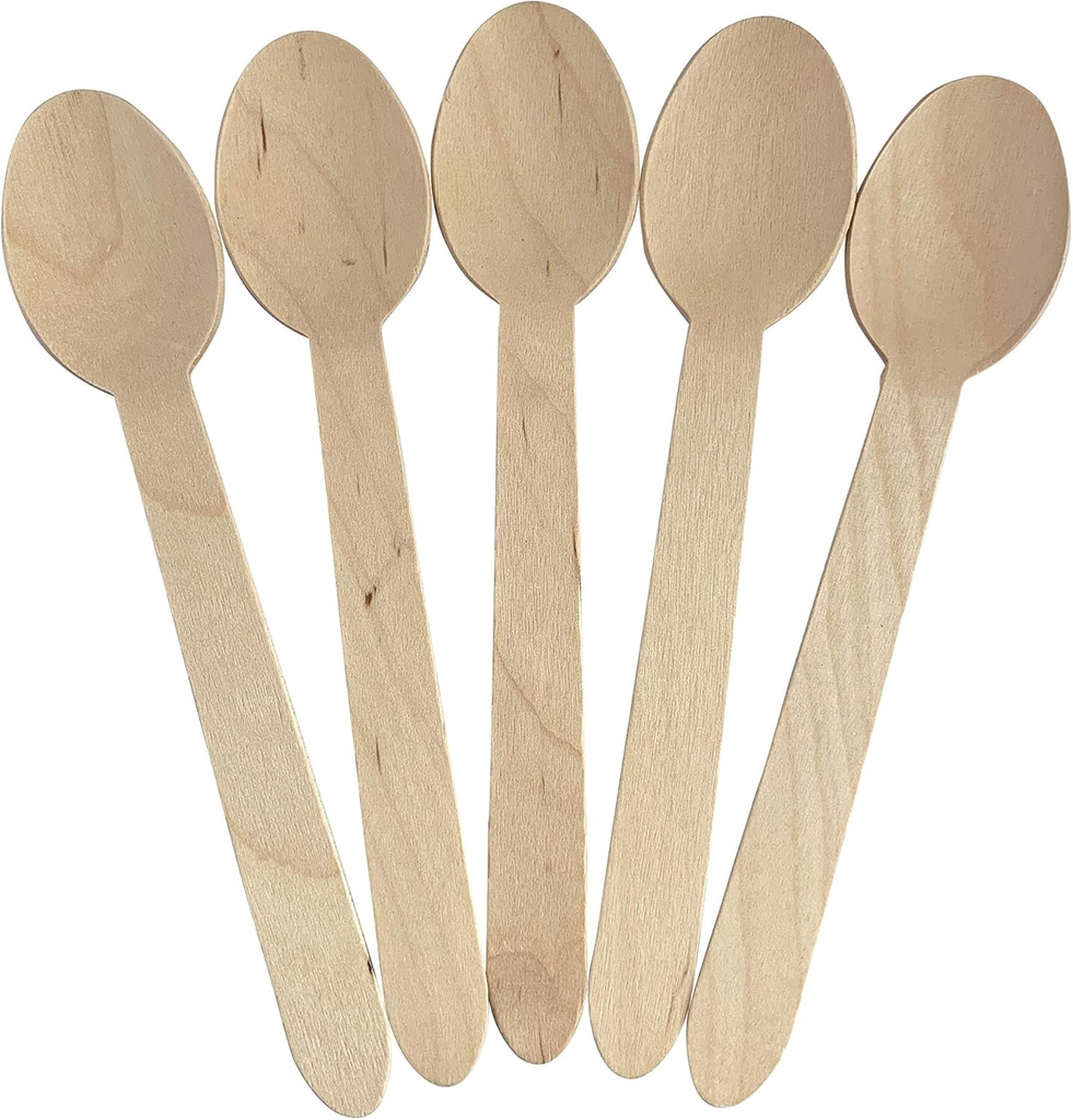 4,000 Count | KingSeal Disposable Birch Wood Cutlery Spoons, Biodegradable and Earth Friendly, 6 Inch Length, Commercial Bulk Pack - 40 Packs x 100 Spoons