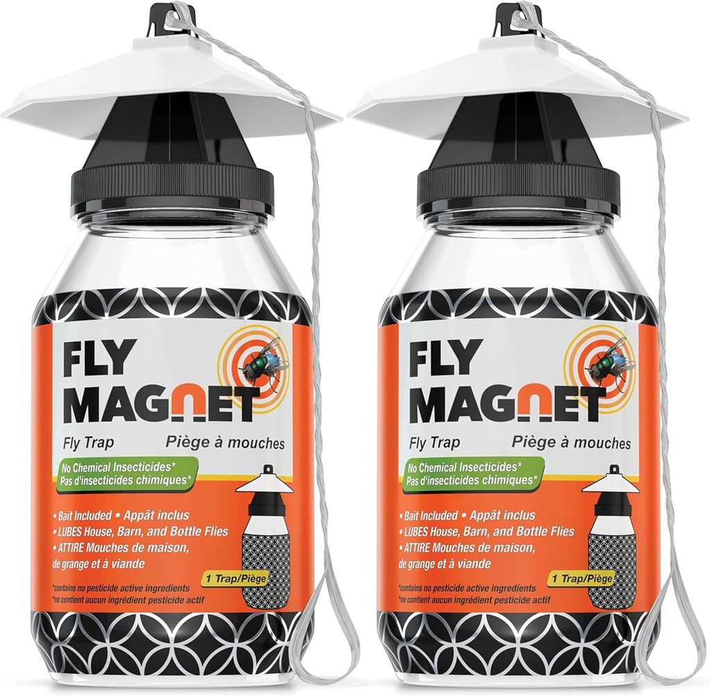 Outdoor Fly Trap [2 Pack] Fly Traps Outdoor with Dissolvable Non-Toxic Bait - Controls Flies for Patios, Hanging Fly Traps with Tie Included