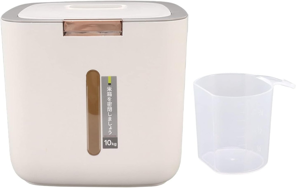 22.lb Rice Storage Container, Food Storage Container with Lid and Measuring Cup Moistureproof Cereal Grain Storage Box for Beans Grain Flour and Pet Food (Light Gray)
